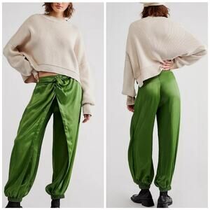 NWT Free People x Brenda Knight Emerald Green Satin Sarong Pants $220 Large